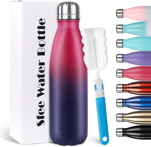 Vista 13 de Sfee Botella de agua aislada, botellas de agua de acero inoxidable de 17 onzas, botellas de agua reutilizables al vacío de doble pared a prueba