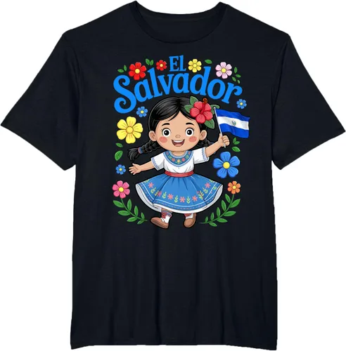 Vista 38 de Camiseta de estilo tradicional floral para niña con la bandera de El Salvador
