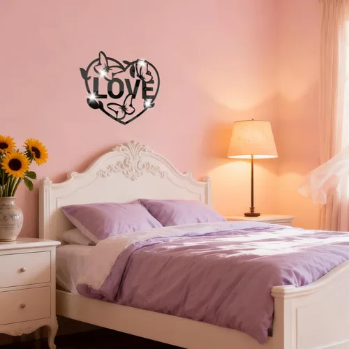 Vista 5 de Adhesivos de pared con espejo de corazón de amor, calcomanía de pared de espejo acrílico de mariposa, paredes de vinilo 3D, murales de bricolaje