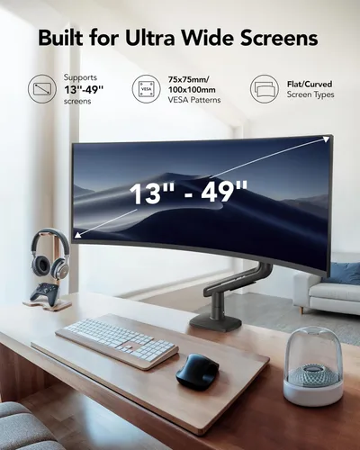 Vista 3 de HUANUO TitanLift - Brazo de monitor resistente para pantallas de hasta 49 pulgadas, soporta 44 libras, soporte de monitor de pantalla ultra ancha