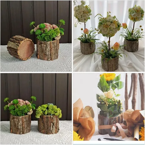 Vista 8 de Macetero de tocón de árbol, plantador de tocón de árbol, plantas de interior, 2 piezas de tocón de madera, decoración de tocón de árbol, maceta