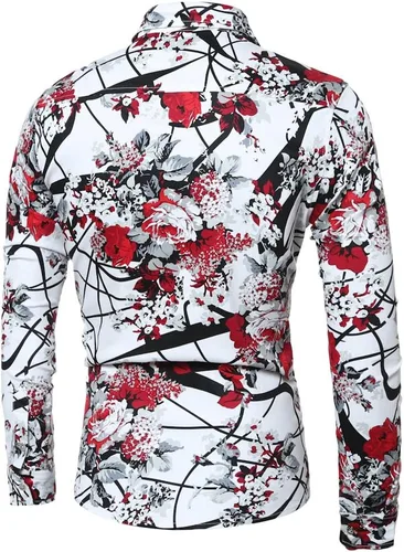 Vista 2 de Cloudstyle Camisa de hombre elegante corte ajustado con botones y manga larga floral