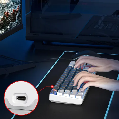 Vista 5 de Teclado 60% para juegos de 68 teclas, teclado mecánico retroiluminado LED, teclado compacto con cable con interruptor rojo para Windows PS45 Xbox
