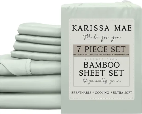 Vista 66 de KARISSA MAE Juego de sábanas de viscosa de bambú de lujo, 100% certificado FSC, refrescante, lujosamente suave, bolsillos profundos de 18 pulgadas