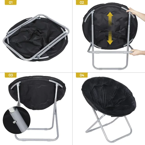 Vista 7 de SUPER DEAL Silla plegable con platillo, para adultos y niños, silla redonda portátil de piel sintética para sala de estar, dormitorio, apartamento