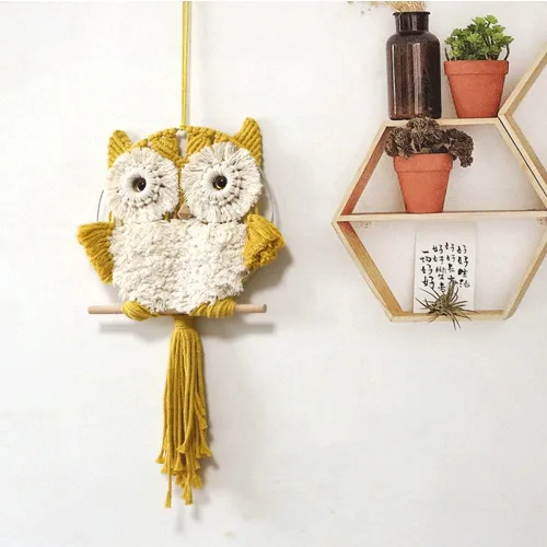 Vista 7 de Tapiz de macramé para colgar en la pared, tapiz decorativo hecho a mano, tejido bohemio, adorno bohemio de animales para colgar en la pared