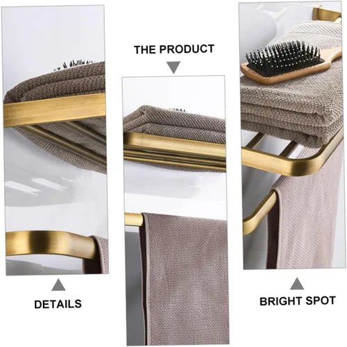 Vista 5 de Homoyoyo Retro Brass Bathroom Wall-Mounted Storage Rack High Load Towel Holder Shelf for Bath and Hand Towels Easy Installation Space-Saving