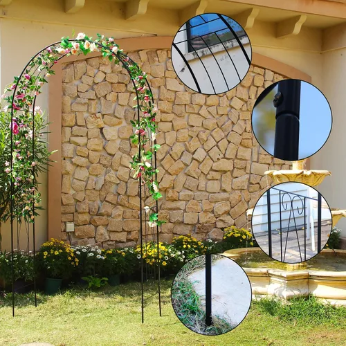 Vista 4 de Arco de jardín, 94.5 pulgadas de alto x 47.2 pulgadas de ancho, cenador de jardín para varias plantas trepadoras, arco de hierro decorativo