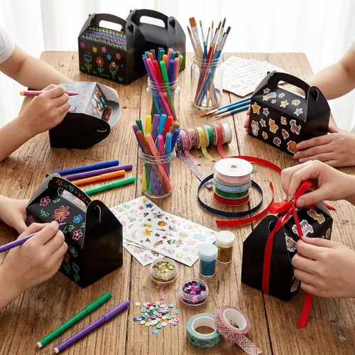 Vista 6 de HKLMRO 35 cajas de regalo para fiestas, galletas de caramelo negro, caja de regalo, bolsas de regalo portátiles para aperitivos, golosinas, cartón