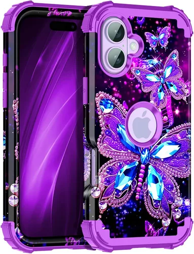 Vista 11 de Miqala Funda para iPhone 12, iPhone 12 Pro, que brilla en la oscuridad, tres capas, resistente a los golpes, protección de plástico duro + funda