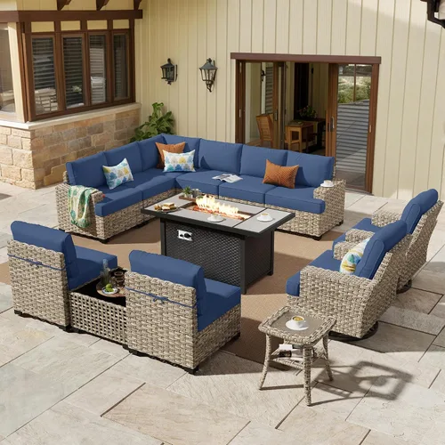 Vista 70 de HOOOWOOO Juego de Muebles Seccionales para Patio al Aire Libre, 6 Piezas Juegos de Conversación de Mimbre Sofá en Forma de L, Sofá Extra Profundo