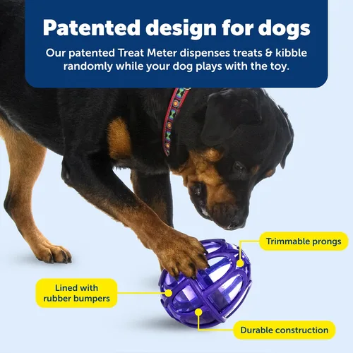Vista 4 de PetSafe Busy Buddy Kibble Nibble juguete para perro dispensero de comida, L, Púrpura Slow Feeder Holds up to 3.5 Cups of Food, Adjustable Prongs