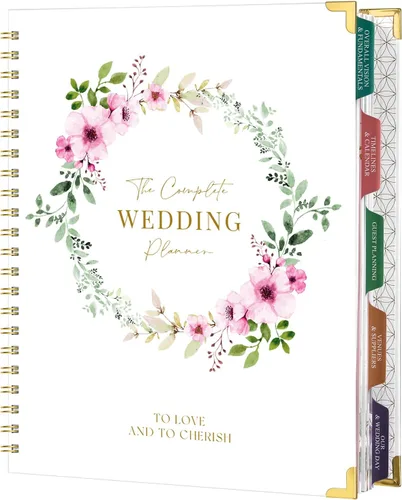 Vista 9 de Agenda de boda – Libro de planificación de boda y organizador para la novia con 5 secciones con pestañas, 12 x 9 pulgadas, tapa dura con esquina