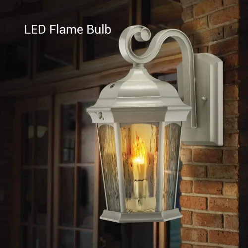Vista 2 de Euri Lighting EFL-140W-MD Linterna de Llama Parpadeante, Cristal al Agua, con Luz de Seguridad Integrada (3000K), Fotocélula y Sensor de Movimiento