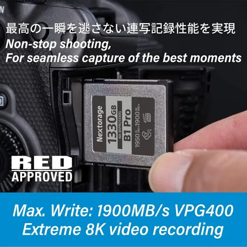 Vista 4 de Nextorage Tarjeta de memoria CFexpress tipo B de 660 GB Super Fast VPG400 lectura máxima 1950MB/s escritura máxima 1900MB/s (Serie B1 Pro)