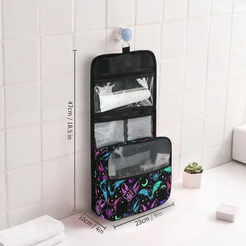 Vista 8 de MNSRUU Hanging Toiletry Bag Goth Bats Moons and Stars Travel Makeup bag for Toiletries Portable Travel Toiletry Organizer Cosmetic Bags with Hanging