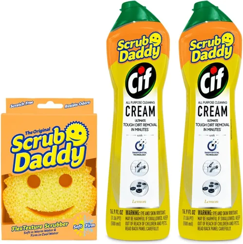 Vista 9 de Scrub Daddy Cif Limpiador en Crema Multiusos, Limón - Crema de Limpieza Doméstica para Múltiples Superficies como Vidrio, Cromo, Granito, Fregadero