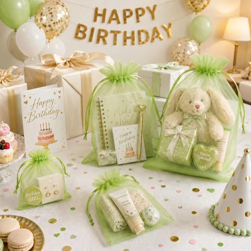 Vista 6 de FUNFERY 100 bolsas de organza transparente verde manzana de 4 x 6 pulgadas Manzana Verde (Apple Green)