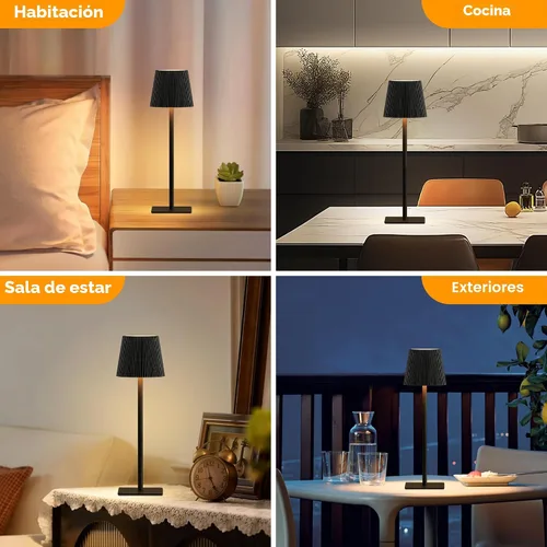 Vista 7 de LUTEC Paquete de 2 lámparas de mesa inalámbricas, lámpara de escritorio a batería recargable de 6000 mAh, dos alturas ajustables, impermeable, Negro