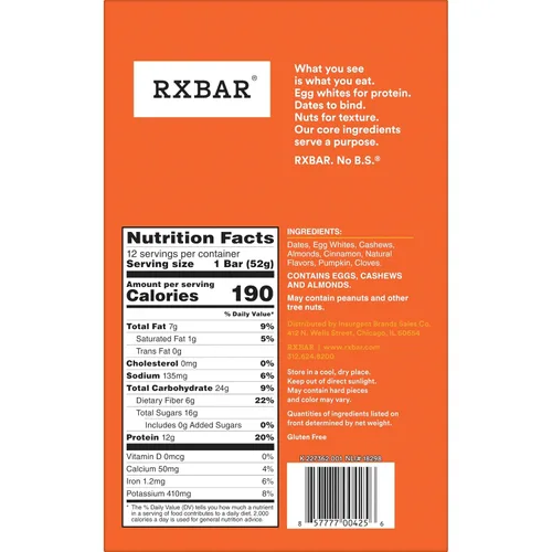Vista 8 de RXBAR, Barrita de proteínas con chispas de chocolate, 1.83 onzas (paquete de 24), barritas de desayuno, aperitivo alto en proteínas