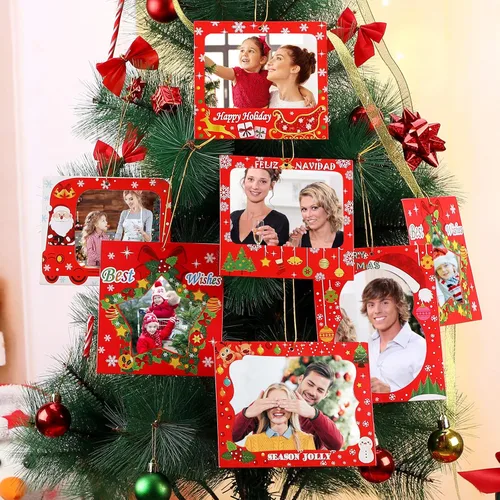 Vista 7 de Zonon 30 marcos de fotos de Navidad, marcos de fotos familiares, adornos colgantes para árbol de Navidad, fiesta de Año Nuevo, mejores deseos
