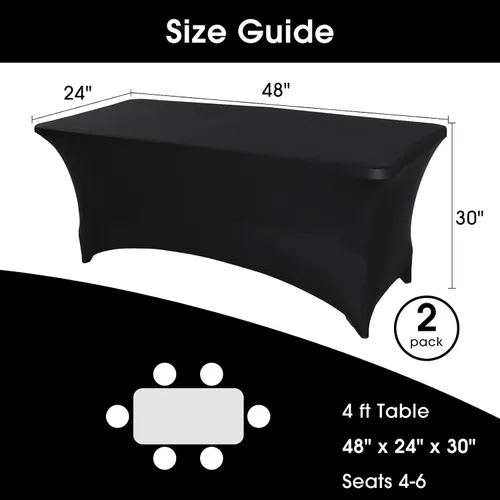 Vista 2 de Paquete de 2 manteles rectangulares de elastano de 4 pies, ajustables, elásticos, para bodas, fiestas, eventos, reuniones, cumpleaños, decoración