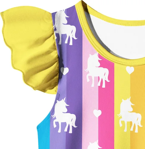 Vista 5 de Vestido corto con estampado 3D de unicornio para niñas pequeñas