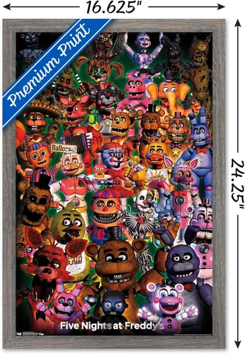 Vista 3 de Trends International Five Nights at Freddy's - Póster de pared Ultimate Group, 14.725 x 22.375 pulgadas, versión enmarcada de madera de granero