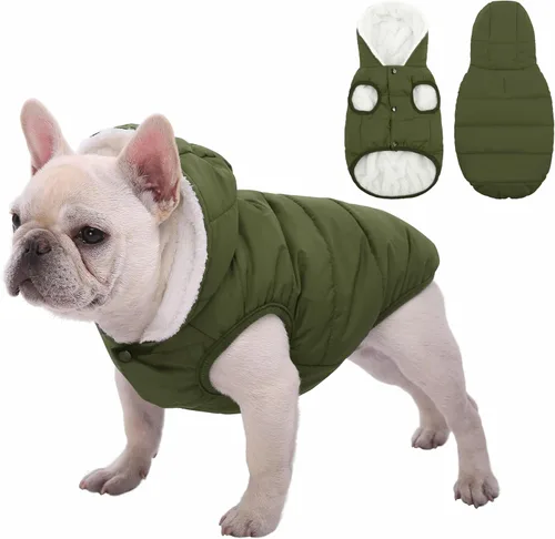 Vista 9 de Sudadera con capucha de vellón, abrigo impermeable resistente al viento, chaqueta cálida de invierno, ropa para mascotas para clima frío, chaleco