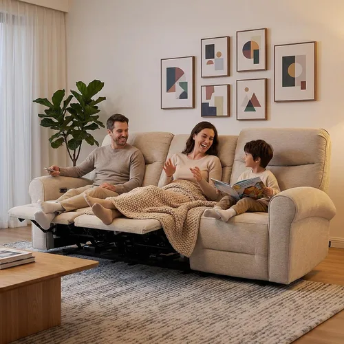 Vista 2 de MCombo Sofá reclinable eléctrico Hugger de pared de 87.8 pulgadas, sofá reclinable triple de 3 asientos con puertos USB, sofá reclinable con brazo