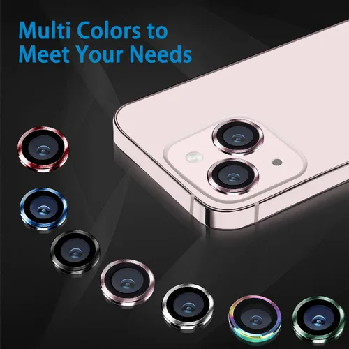 Vista 7 de Protector de Lente de Cámara para iPhone 13 Mini/iPhone 13, Vidrio Templado 9H Anti-Rayones Protector de Pantalla de Cámara de Metal a Prueba