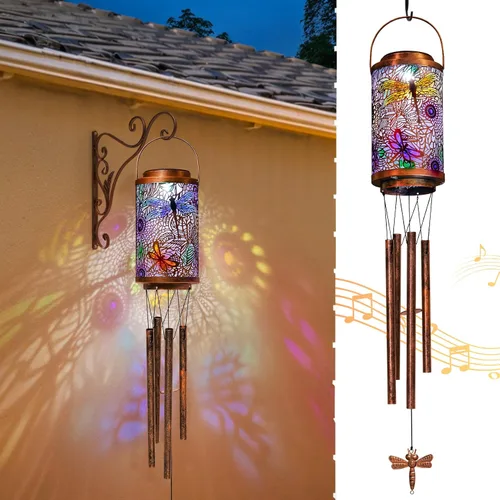 Vista 10 de Campanillas de viento solares de mariposa para exteriores, regalos de jardín para mamá, faroles solares para decoración al aire libre para balcón