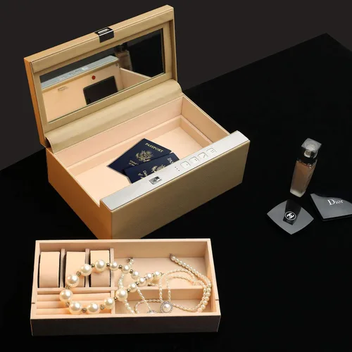 Vista 6 de Caja de seguridad de acero sólido para almacenamiento organizador de joyas de combinación digital armario seguro para oficina en casa color caqui