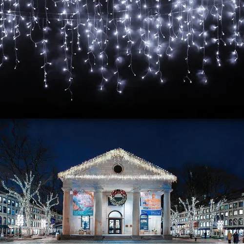 Vista 8 de 400 LED, 32 pies, 75 caídas de luces de carámbano, luces de Navidad en racimo para interior y exterior, luces de cadena enchufables, 8 funciones