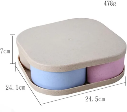 Vista 2 de Outanaya Snack Storage Tray PP with Lid Fan Shape 4 Compartment Wheat Straw