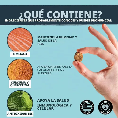 Vista 3 de Mighty Paw Waggables Allergy Immune + Itch (fabricado en los Estados Unidos) Paquete de 2 masticables para perros antipicazón para perros. Vitaminas