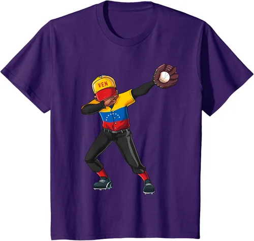 Vista 25 de Baseball Dabbing Venezuela Player Catcher Pitcher Hombres Niños Camiseta, Negro