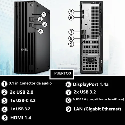 Vista 5 de Dell Pro Slim QCS1250 Intel i5-14500, RAM DDR5 de 16 GB, PCIe NVMe de 512 GB, RJ-45, puerto DP, HDMI, KB y mouse con cable, Windows 11 Pro
