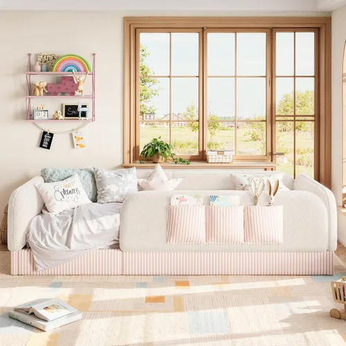 Vista 3 de Bellemave Cama Montessori tapizada individual con bolsillo de Beige