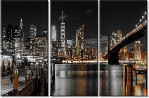 Vista 83 de TUMOVO 3 paneles de paisaje urbano en blanco y negro de Estados Unidos, arte de pared, famoso puente Golden Gate, San Francisco por la noche