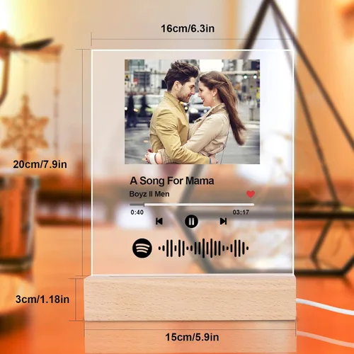 Vista 3 de OXYEFEI Canción acrílica personalizada con foto, luz nocturna de arte de Spotify personalizable, placa fotográfica escaneable con código de Spotify