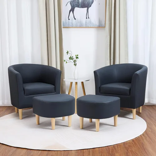 Vista 15 de DAZONE Silla Moderna de Mediados de Siglo, Silla de Acento Tipo Barril con Otomana, Juego Cómodo de Sillón con Reposapiés, Sillas Cómodas para Sala
