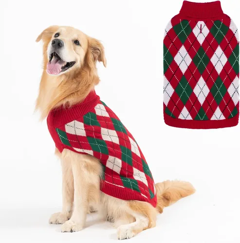 Vista 14 de PAWCHIE - Suéter para perro con agujero para correa para perros pequeños, clásico suéter de punto con cuello alto para clima frío, suéter de punto a