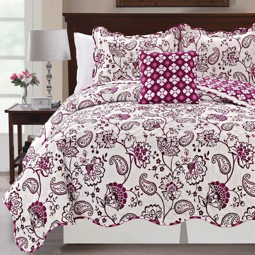 Vista 3 de BNF Home Juego de cobertor tipo Quilt reversible, con estampado de flores Paisley, 4