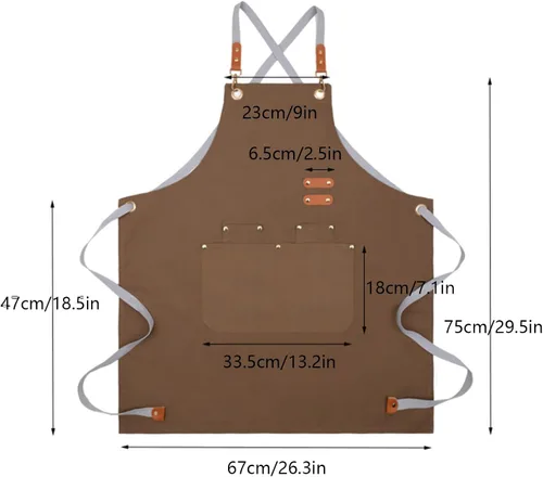 Vista 3 de Delantal de chef para hombres y mujeres, delantales de lona con 3 bolsillos traseros cruzados, delantal de trabajo resistente para cocinar