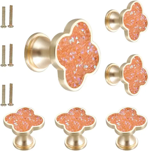 Vista 9 de 6 piezas de manijas de pomo de trébol de cuatro hojas de latón, pomos dorados para gabinetes, cajones, cómodas, muebles, cocina, armario, baño