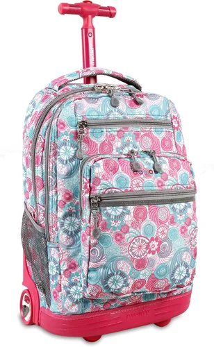 Vista 11 de J World Sundance Mochila Rodante para Laptop para Niñas y Niños. Mochila Escolar con Ruedas, Rombos negro, 20 pulgadas