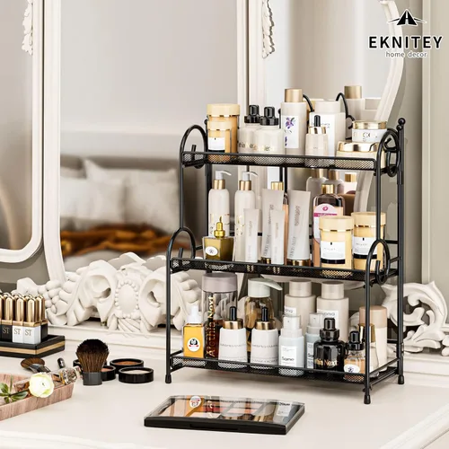 Vista 2 de EKNITEY Organizador de encimera de baño, organizador de especias de 3 niveles, organizador de encimera para el cuidado de la piel, para baño, Negro