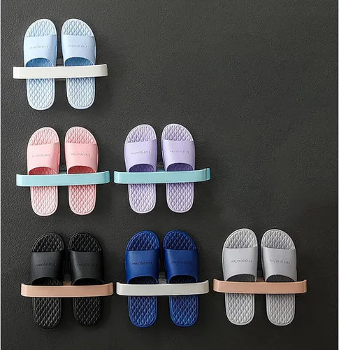 Vista 7 de Zapatero montado en la pared, zapatero colgante para puerta, soportes autoadhesivos para montar en la pared, estante colgante para baño, caja