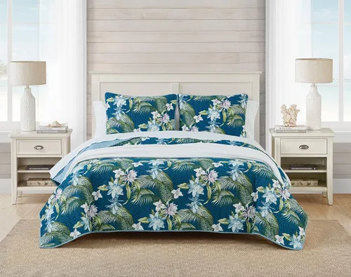 Vista 6 de Tommy Bahama - Juego de colcha tamaño Queen, ropa de cama reversible de algodón con fundas a juego, juego de ropa de cama transpirable para todas